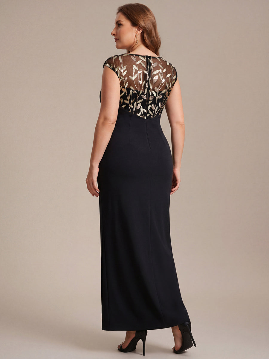 Robe longue moulante asymétrique à manches courtes en sequins extensibles #Couleur_Noir & Or
