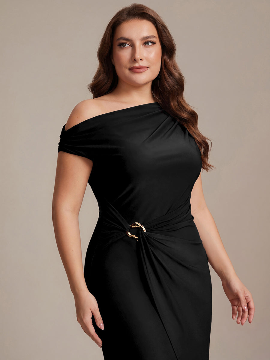 Robe midi moulante asymétrique à une épaule haute élasticité #Couleur_Noir