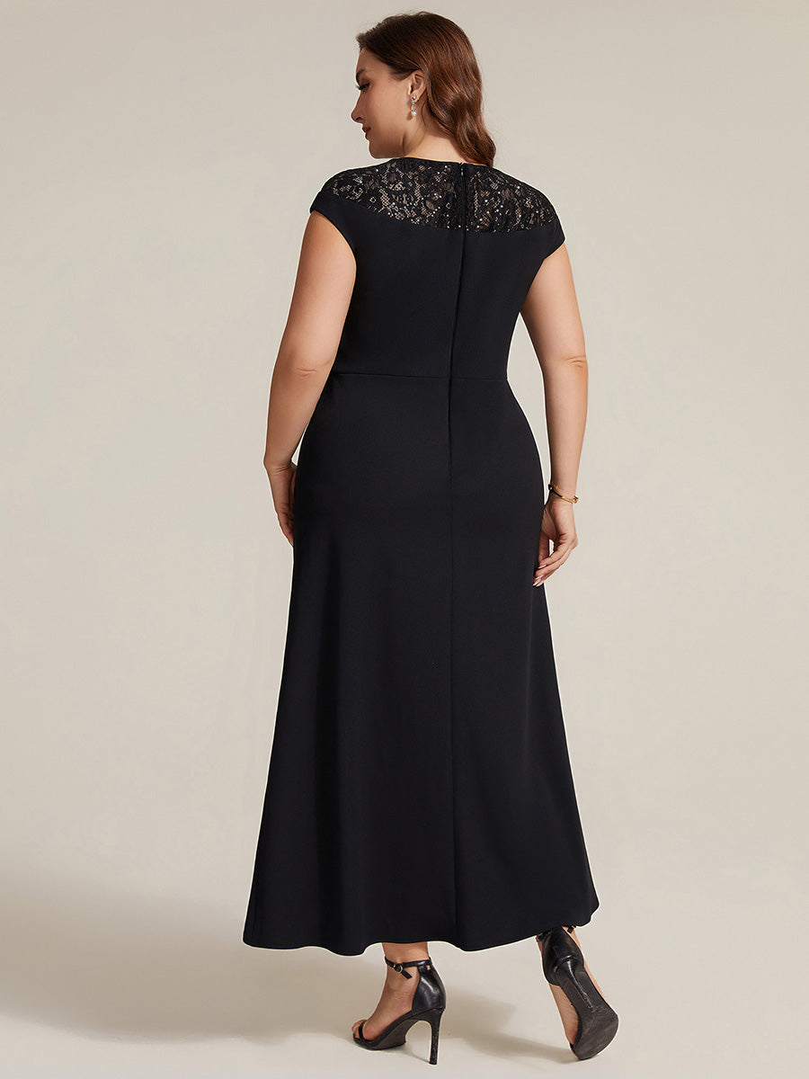 Robe A-Line ¨¤ sequins avec manches courtes et d¨¦tails transparents col rond et ourlet asym¨¦trique #Couleur_Noir