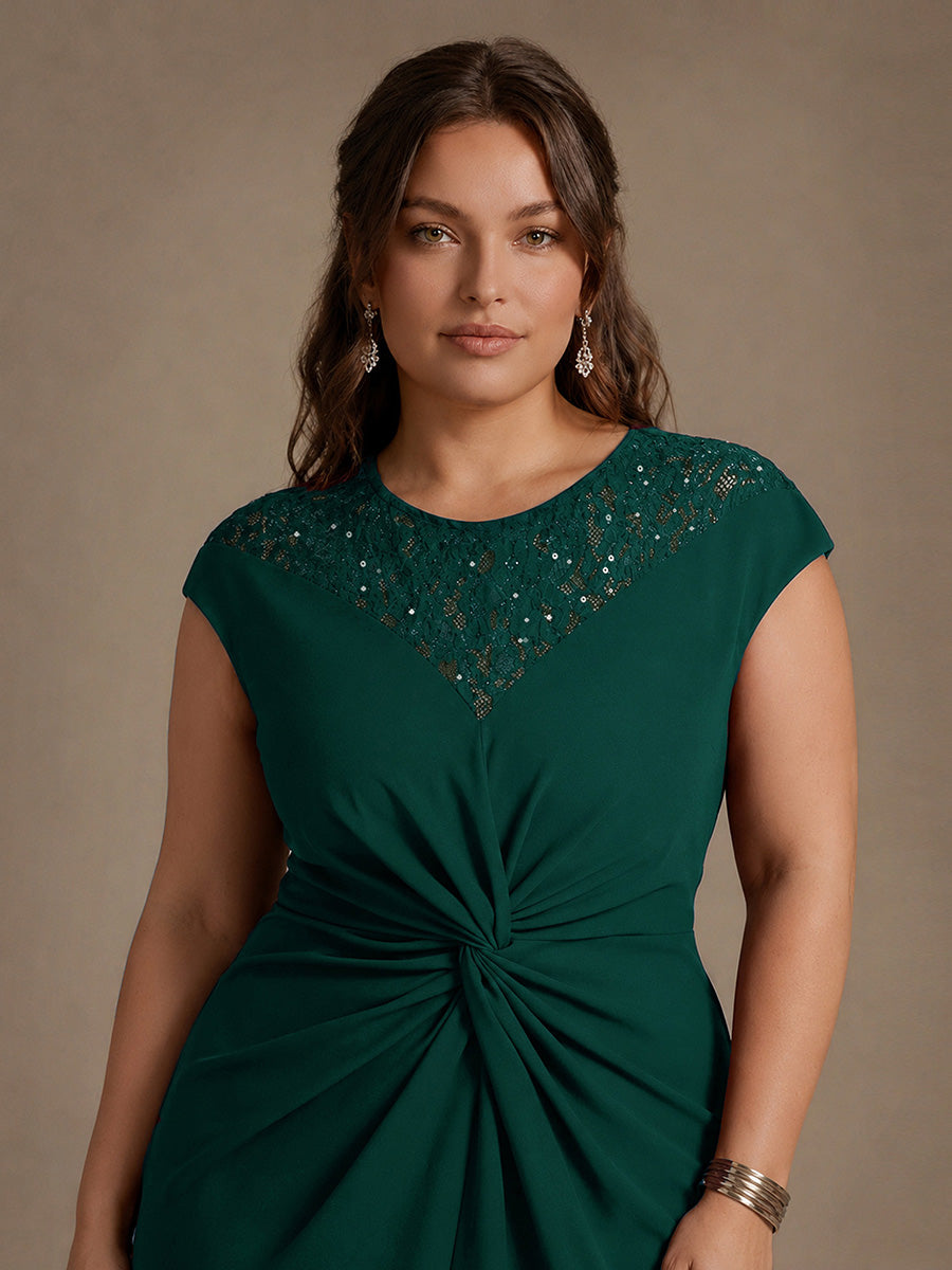 Robe A-Line ¨¤ sequins avec manches courtes et d¨¦tails transparents col rond et ourlet asym¨¦trique #Couleur_Vert Fonce