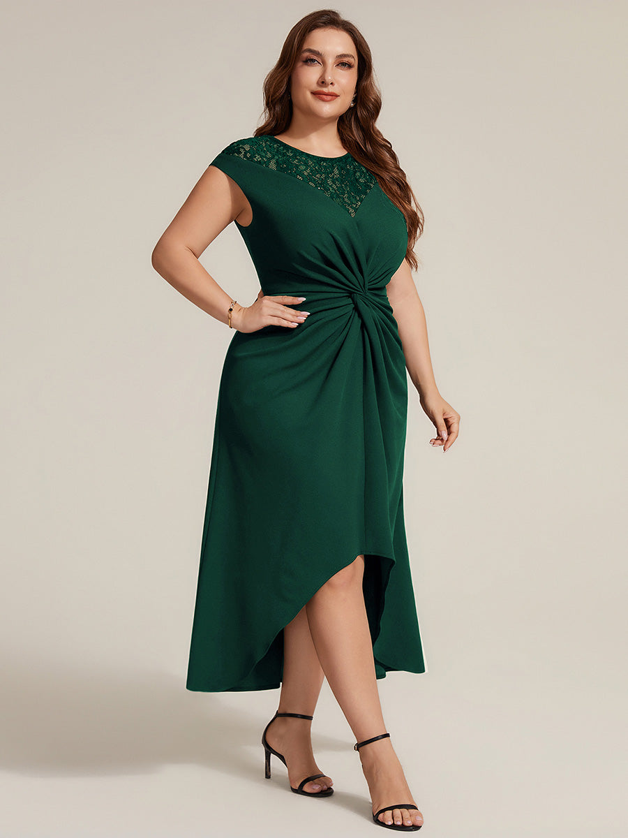 Robe A-Line ¨¤ sequins avec manches courtes et d¨¦tails transparents col rond et ourlet asym¨¦trique #Couleur_Vert Fonce
