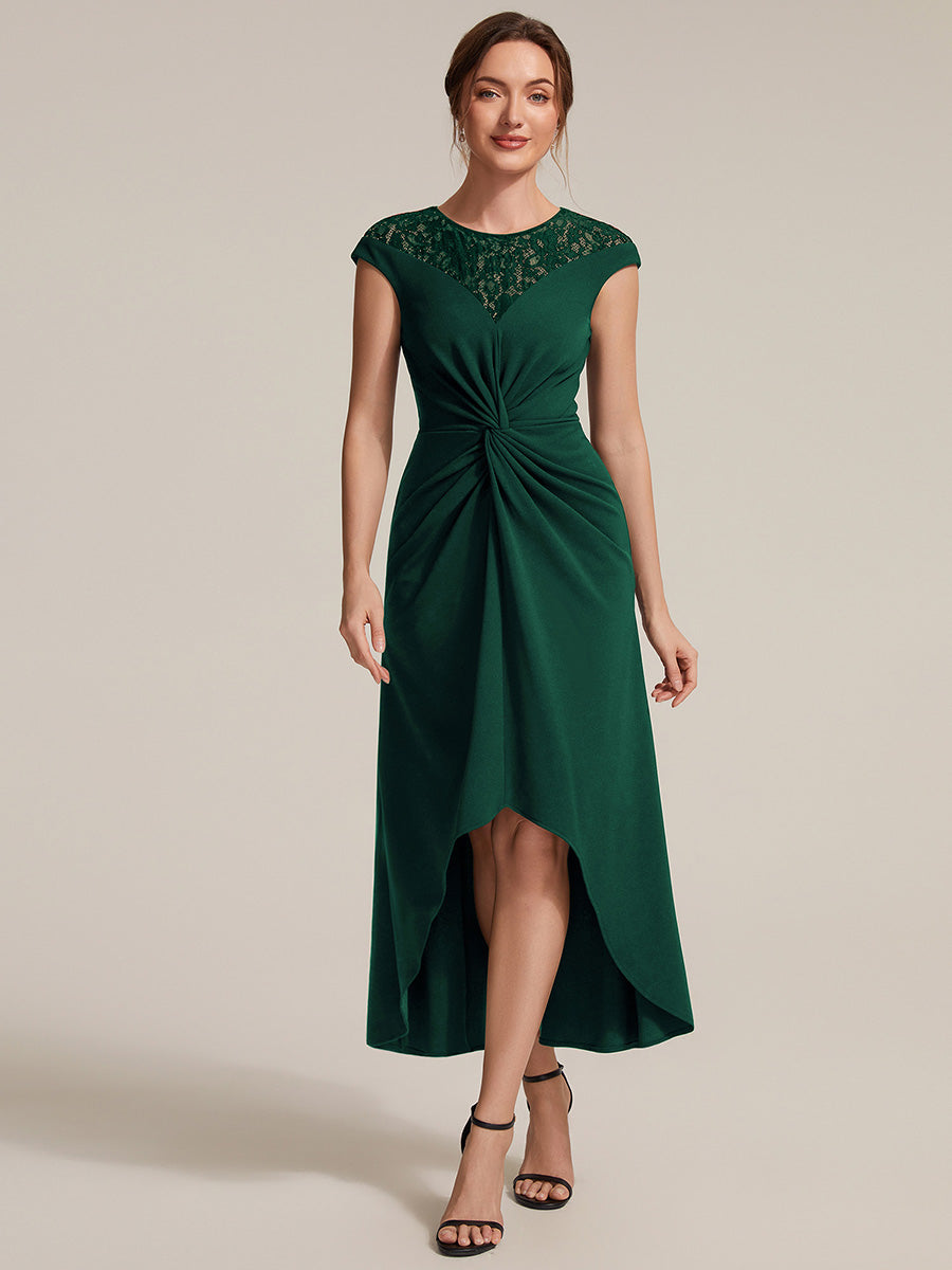 Robe A-Line ¨¤ sequins avec manches courtes et d¨¦tails transparents col rond et ourlet asym¨¦trique #Couleur_Vert Fonce