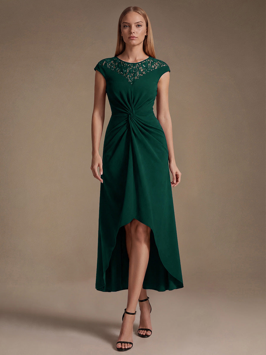 Robe A-Line ¨¤ sequins avec manches courtes et d¨¦tails transparents col rond et ourlet asym¨¦trique #Couleur_Vert Fonce