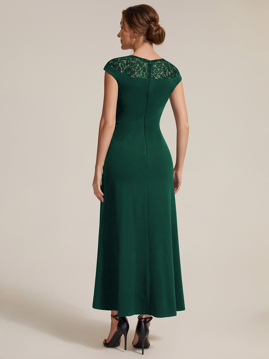 Robe A-Line ¨¤ sequins avec manches courtes et d¨¦tails transparents col rond et ourlet asym¨¦trique #Couleur_Vert Fonce