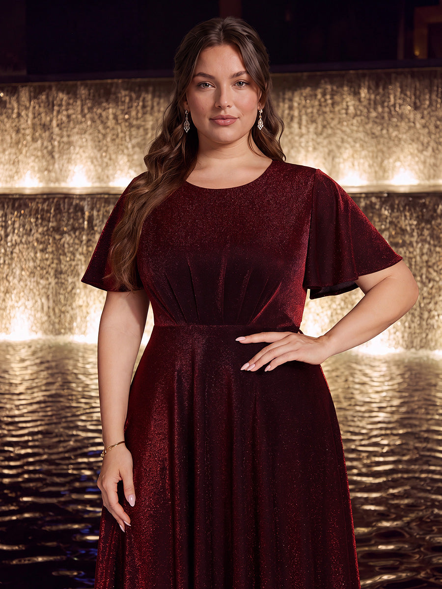 robe midi ¨¦vas¨¦e ¨¤ manches courtes col rond avec fermeture ¨¦clair au dos et tissu extensible #Couleur_Bordeaux