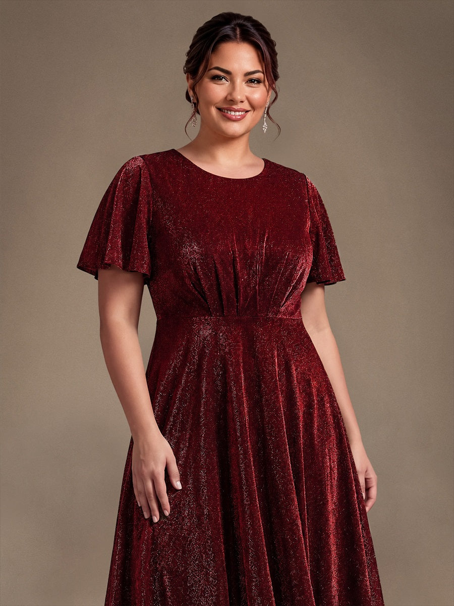 robe midi ¨¦vas¨¦e ¨¤ manches courtes col rond avec fermeture ¨¦clair au dos et tissu extensible #Couleur_Bordeaux