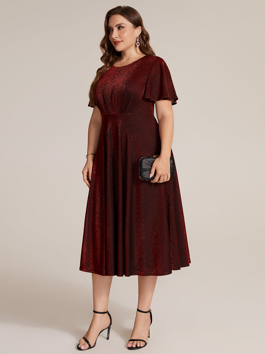 robe midi ¨¦vas¨¦e ¨¤ manches courtes col rond avec fermeture ¨¦clair au dos et tissu extensible #Couleur_Bordeaux