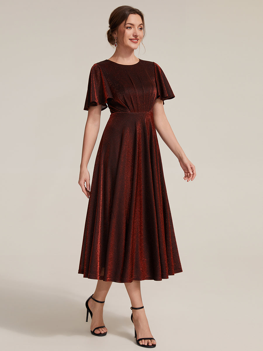 robe midi ¨¦vas¨¦e ¨¤ manches courtes col rond avec fermeture ¨¦clair au dos et tissu extensible #Couleur_Bordeaux