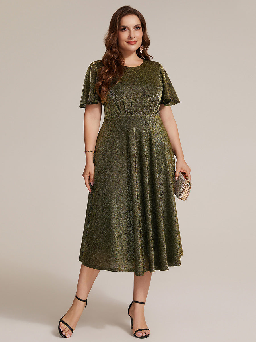robe midi ¨¦vas¨¦e ¨¤ manches courtes col rond avec fermeture ¨¦clair au dos et tissu extensible #Couleur_Or métallique