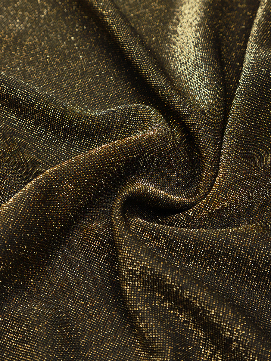robe midi ¨¦vas¨¦e ¨¤ manches courtes col rond avec fermeture ¨¦clair au dos et tissu extensible #Couleur_Or métallique