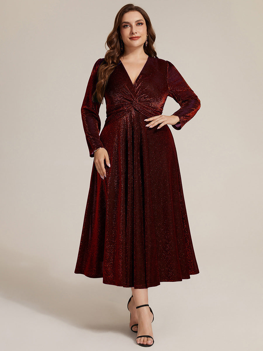 Robe longueur th¨¦ ¨¤ manches longues col crois¨¦ tr¨¨s extensible avec fermeture ¨¦clair au dos et d¨¦tail de n?ud #Couleur_Bordeaux