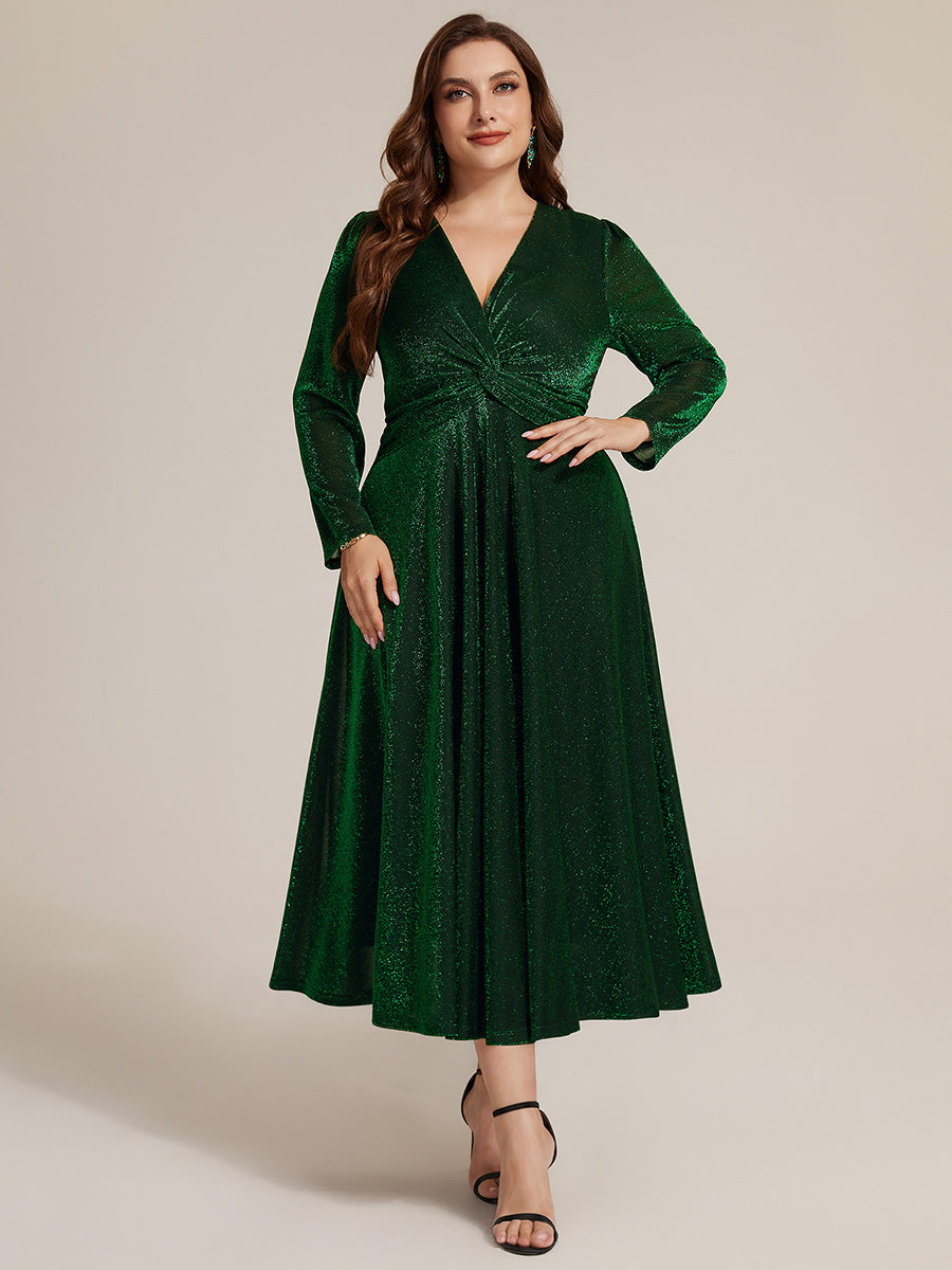 Robe longueur th¨¦ ¨¤ manches longues col crois¨¦ tr¨¨s extensible avec fermeture ¨¦clair au dos et d¨¦tail de n?ud #Couleur_Vert Fonce