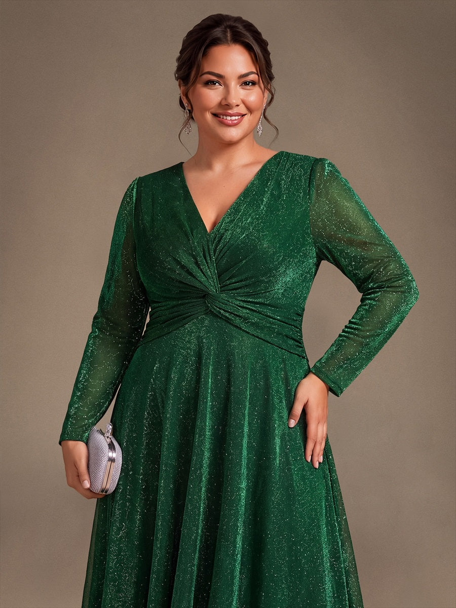 Robe longueur th¨¦ ¨¤ manches longues col crois¨¦ tr¨¨s extensible avec fermeture ¨¦clair au dos et d¨¦tail de n?ud #Couleur_Vert Fonce