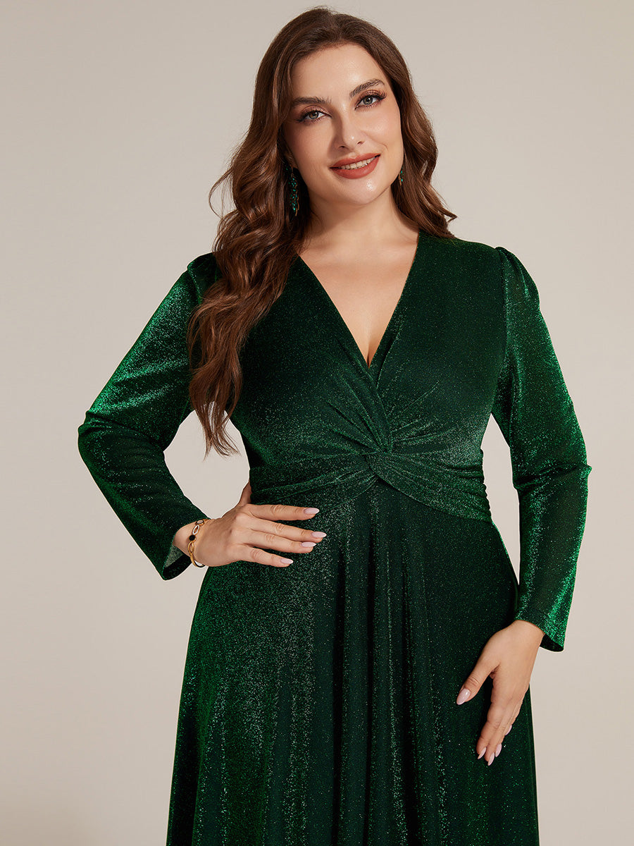Robe longueur th¨¦ ¨¤ manches longues col crois¨¦ tr¨¨s extensible avec fermeture ¨¦clair au dos et d¨¦tail de n?ud #Couleur_Vert Fonce