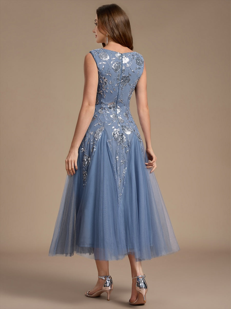 Sequins Col V Sans manches,. Non extensible robe mariage invitée #Couleur_Marine Fume