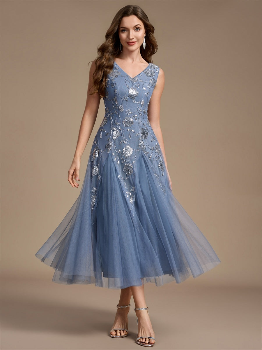 Sequins Col V Sans manches,. Non extensible robe mariage invitée #Couleur_Marine Fume