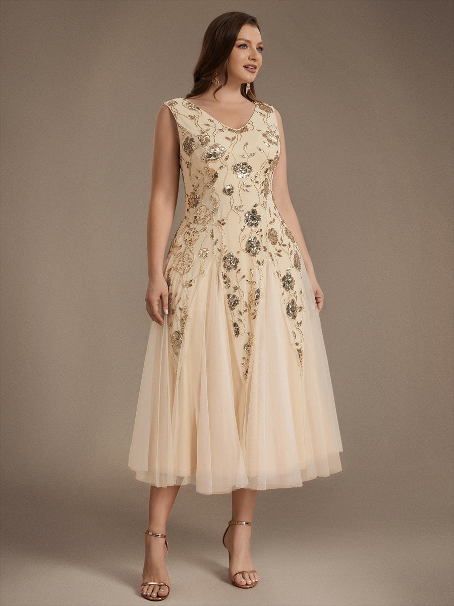 Sequins Col V Sans manches,. Non extensible robe mariage invitée #Couleur_Dorée