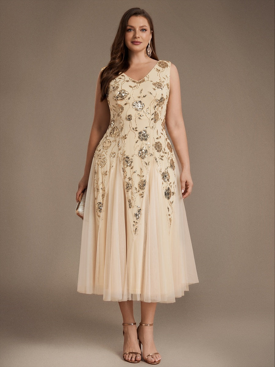 Sequins Col V Sans manches,. Non extensible robe mariage invitée #Couleur_Dorée