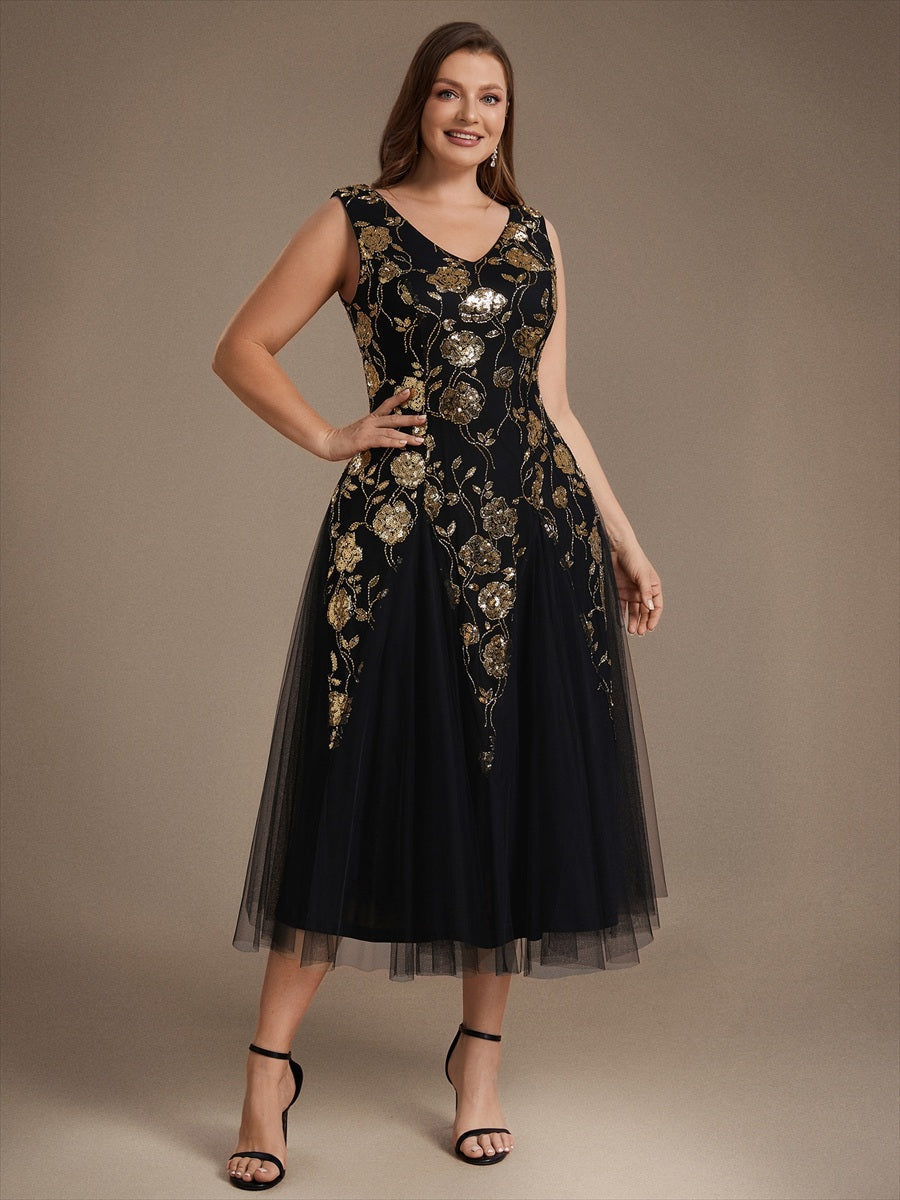 Sequins Col V Sans manches,. Non extensible robe mariage invitée #Couleur_Noir & Or