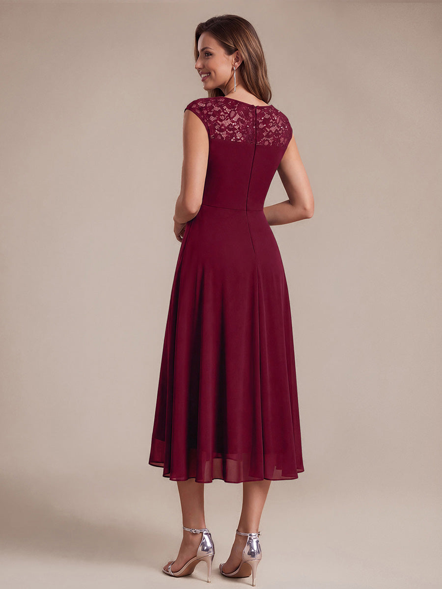 Mousseline avec Coupe trapèze, Sans manches et robe mariage invitée #Couleur_Bordeaux