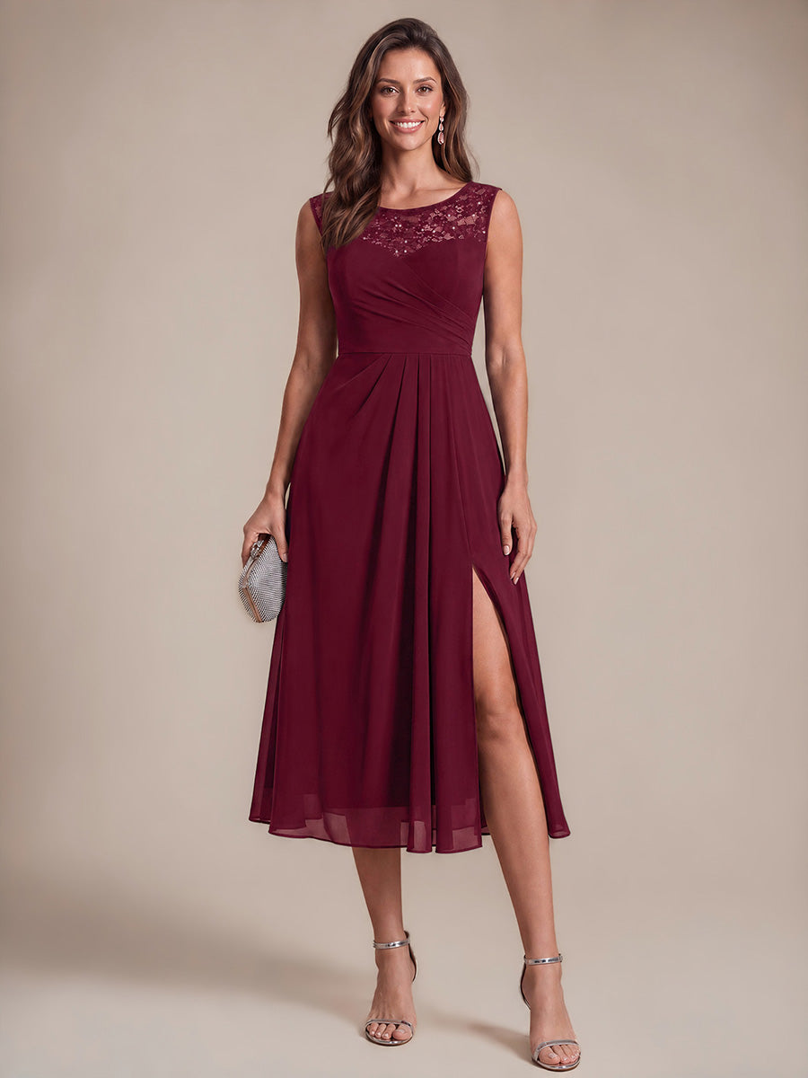 Mousseline avec Coupe trapèze, Sans manches et robe mariage invitée #Couleur_Bordeaux
