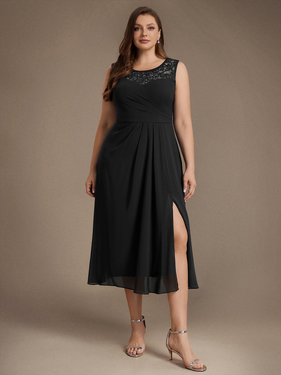Mousseline avec Coupe trapèze, Sans manches et robe mariage invitée #Couleur_Noir