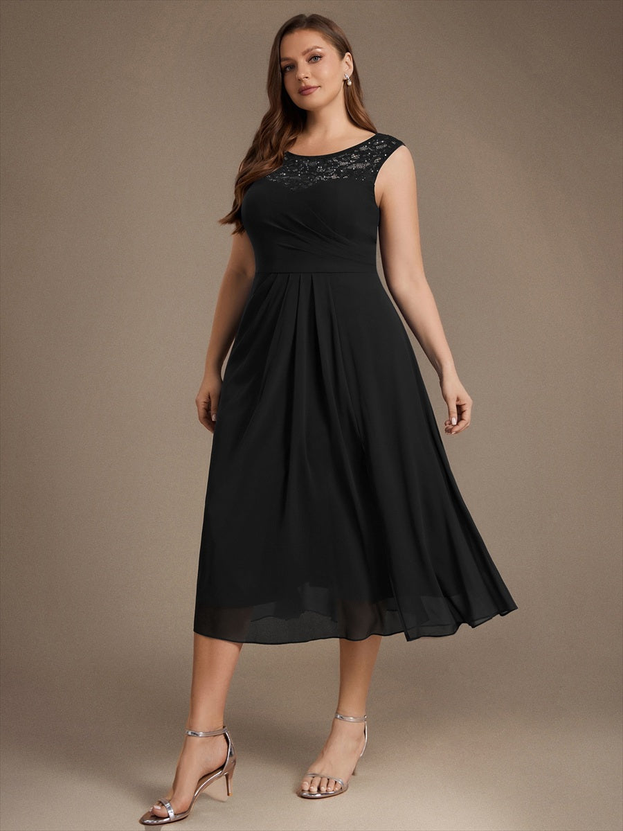 Mousseline avec Coupe trapèze, Sans manches et robe mariage invitée #Couleur_Noir