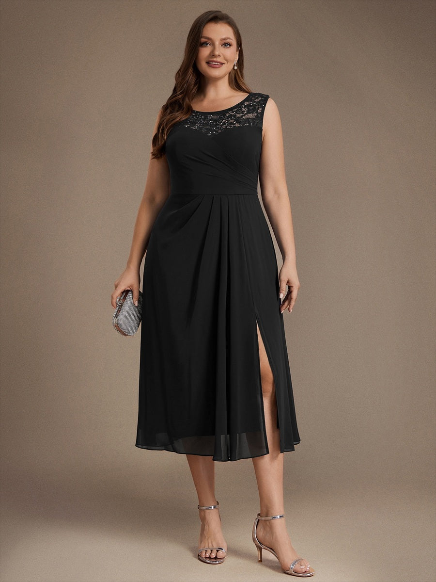 Mousseline avec Coupe trapèze, Sans manches et robe mariage invitée #Couleur_Noir