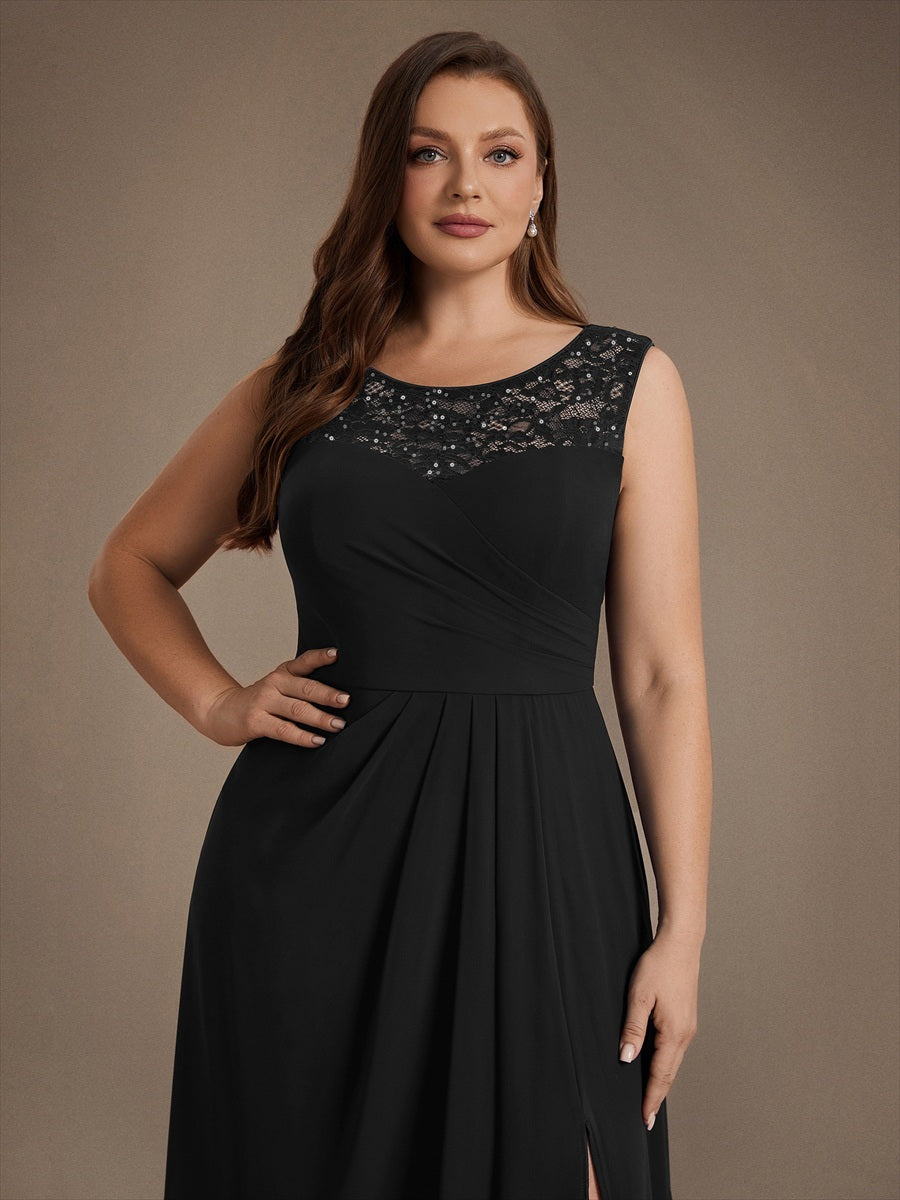 Mousseline avec Coupe trapèze, Sans manches et robe mariage invitée #Couleur_Noir