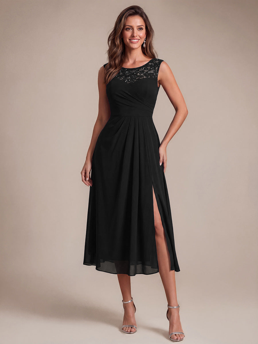 Mousseline avec Coupe trapèze, Sans manches et robe mariage invitée #Couleur_Noir