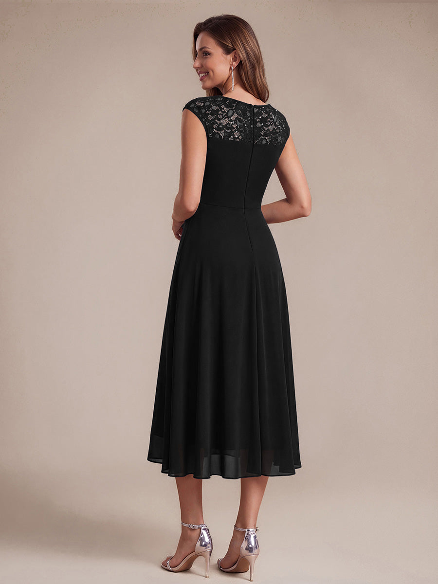 Mousseline avec Coupe trapèze, Sans manches et robe mariage invitée #Couleur_Noir