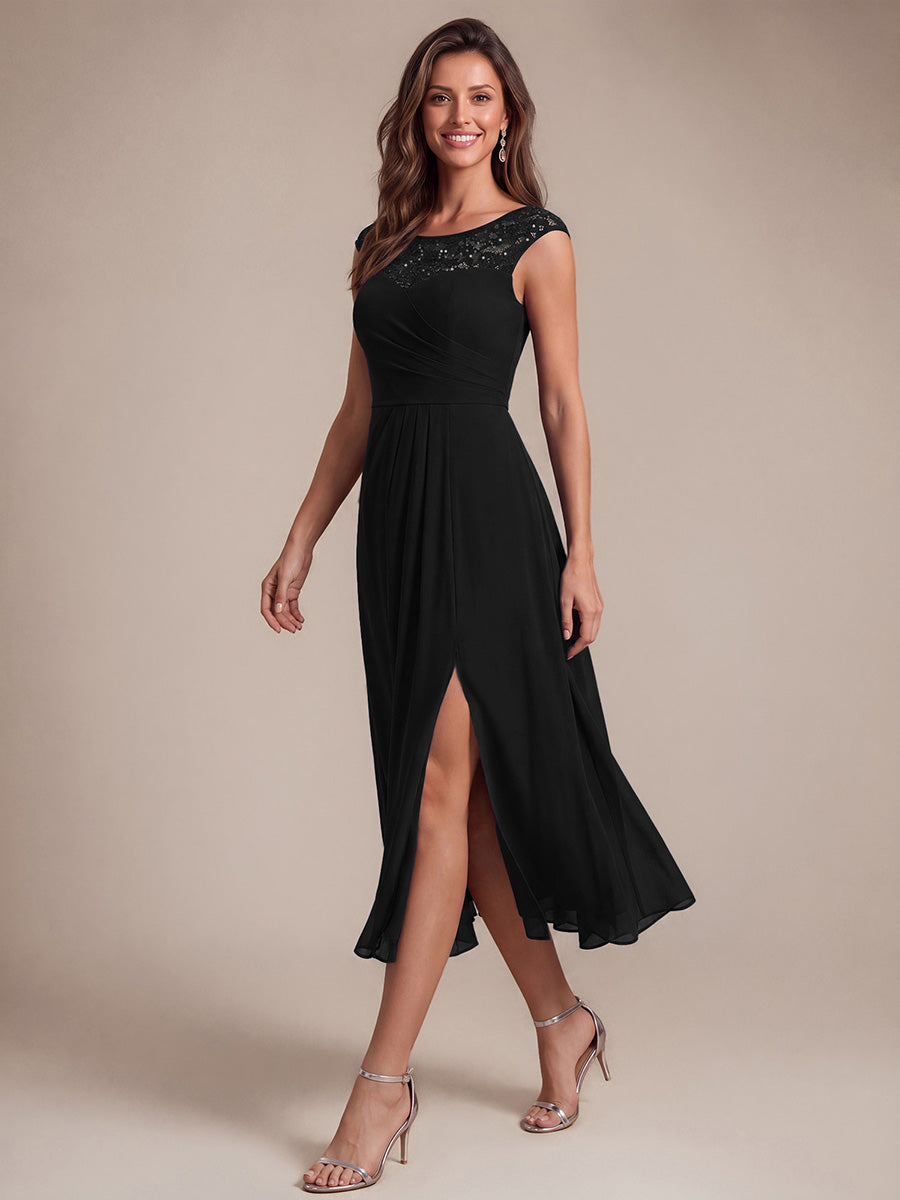 Mousseline avec Coupe trapèze, Sans manches et robe mariage invitée #Couleur_Noir