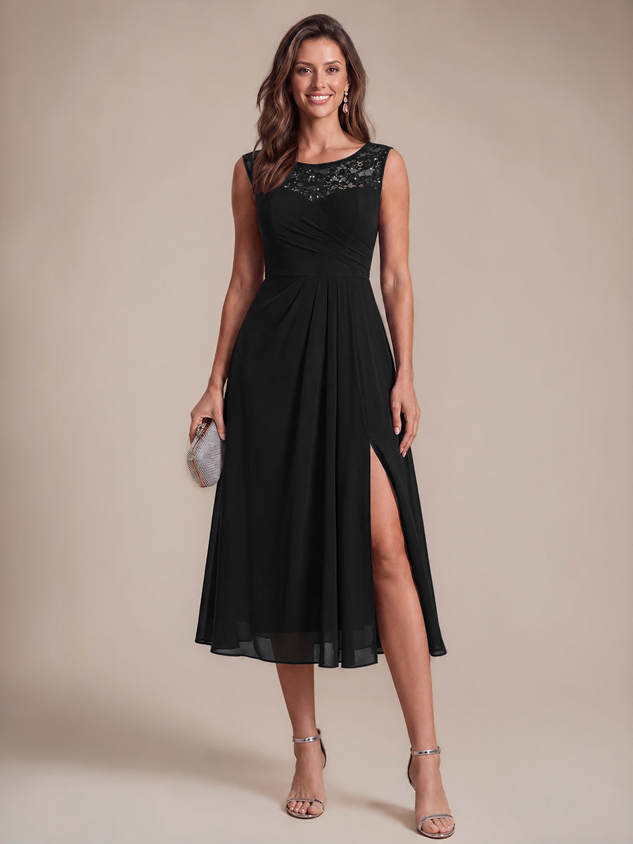 Mousseline avec Coupe trapèze, Sans manches et robe mariage invitée #Couleur_Noir