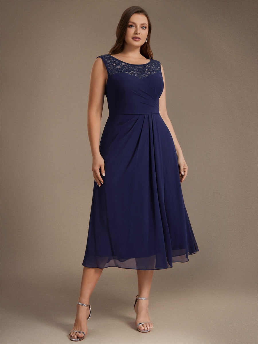 Mousseline avec Coupe trapèze, Sans manches et robe mariage invitée #Couleur_Bleu Marine