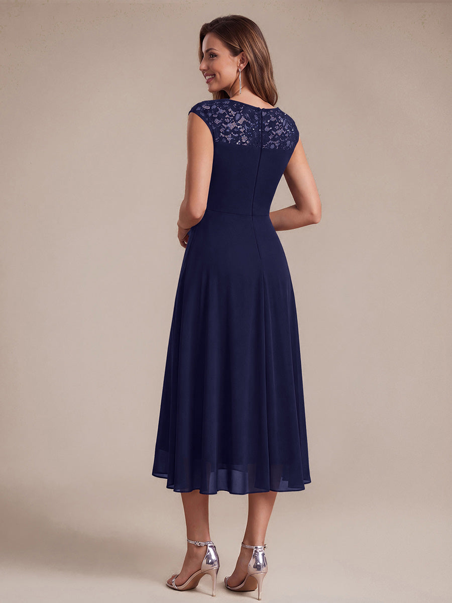 Mousseline avec Coupe trapèze, Sans manches et robe mariage invitée #Couleur_Bleu Marine