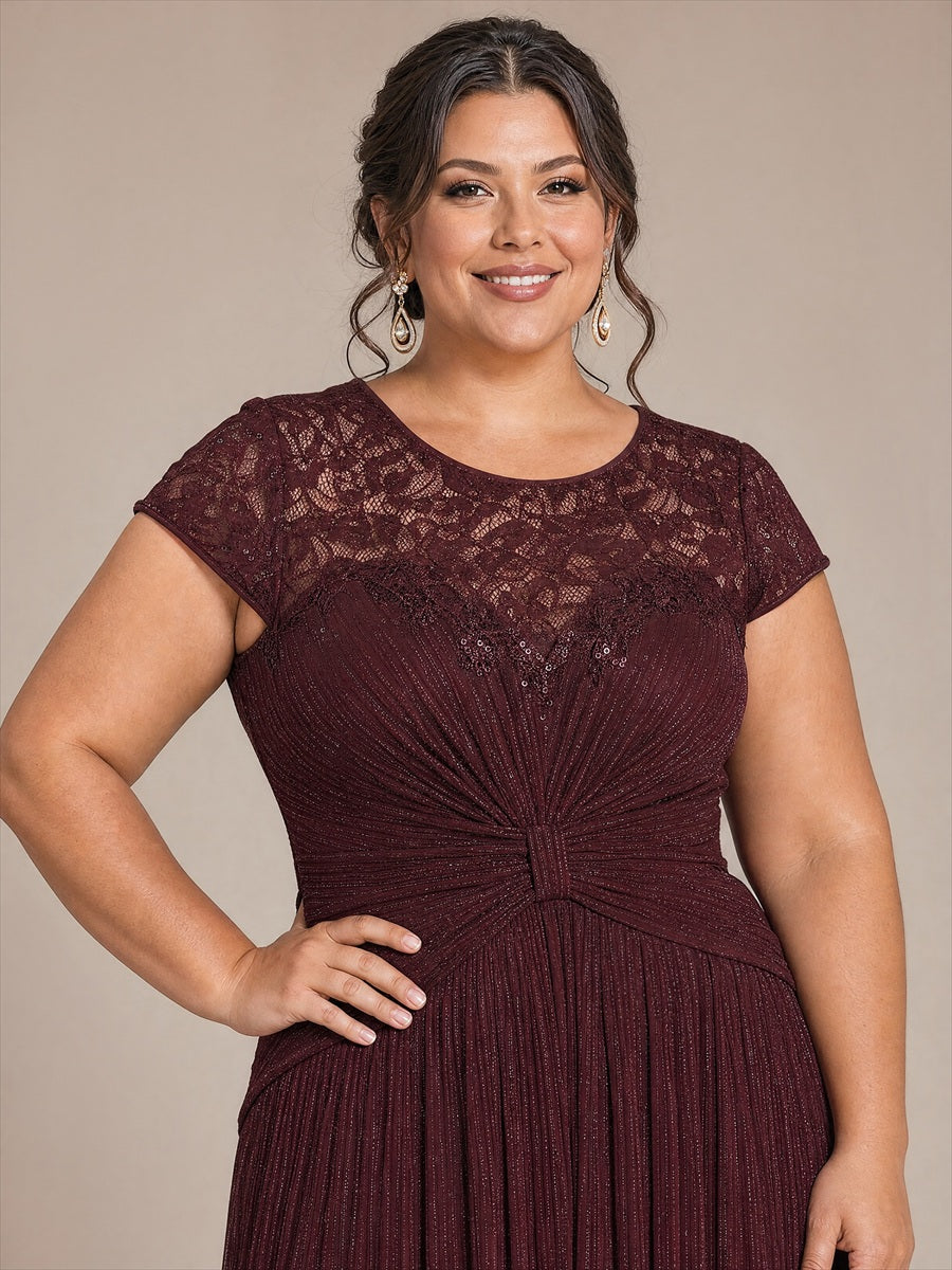 Robe midi à manches courtes col rond avec coupe évasée et tissu extensible #Couleur_Brun acajou