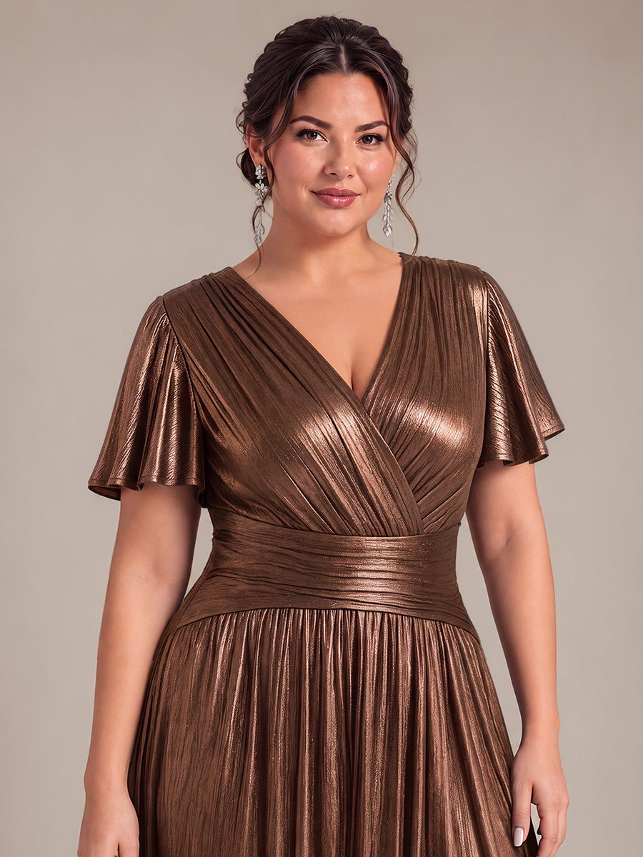 Jersey Col V Manches à Volants Robe Mariage Invitée #Couleur_Marron chocolat