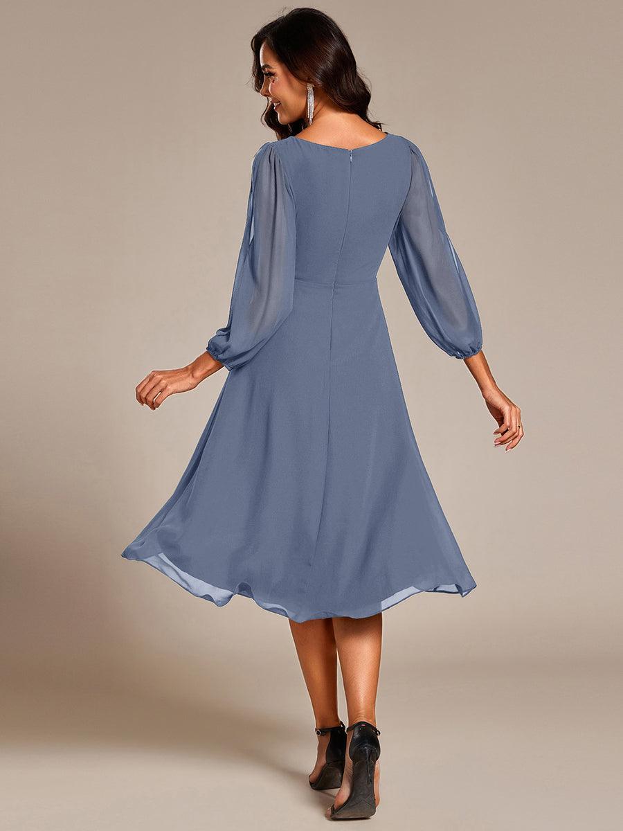 Robe d'invitée de mariage en mousseline de soie à manches longues et taille trapèze? #Couleur_Marine Fume