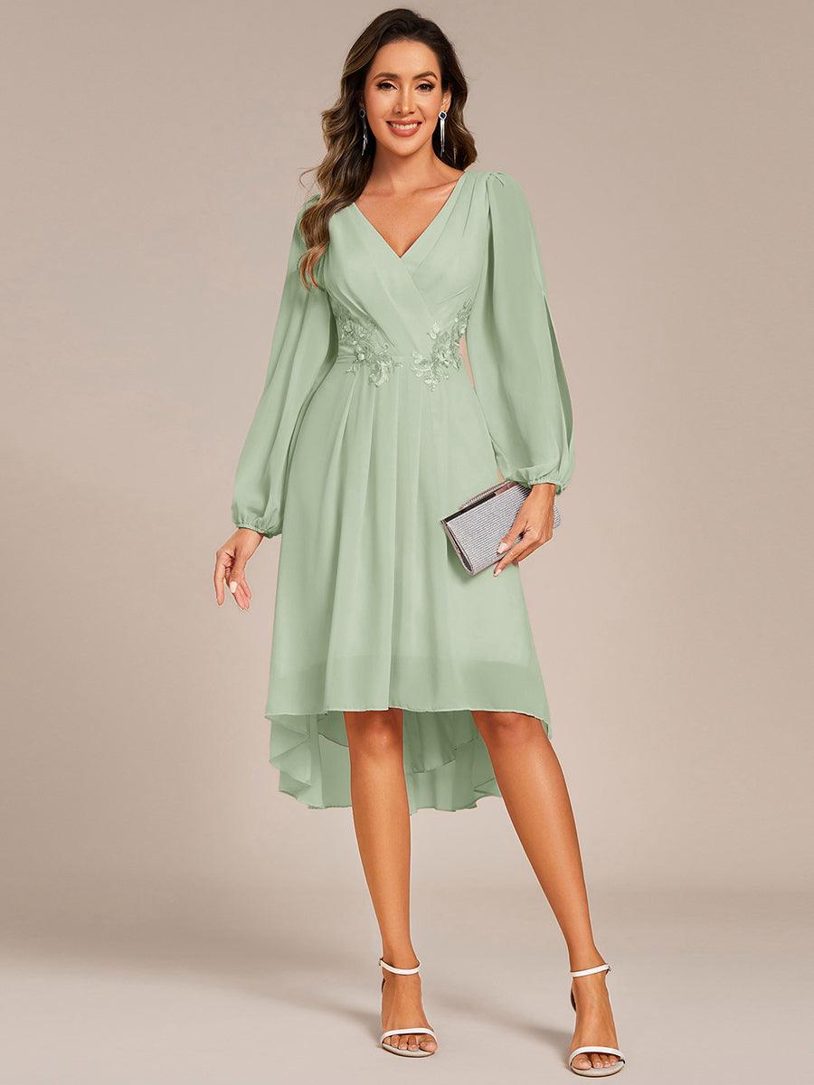 Robe d'invitée de mariage en mousseline de soie à manches longues et taille trapèze? #Couleur_Menthe Verte