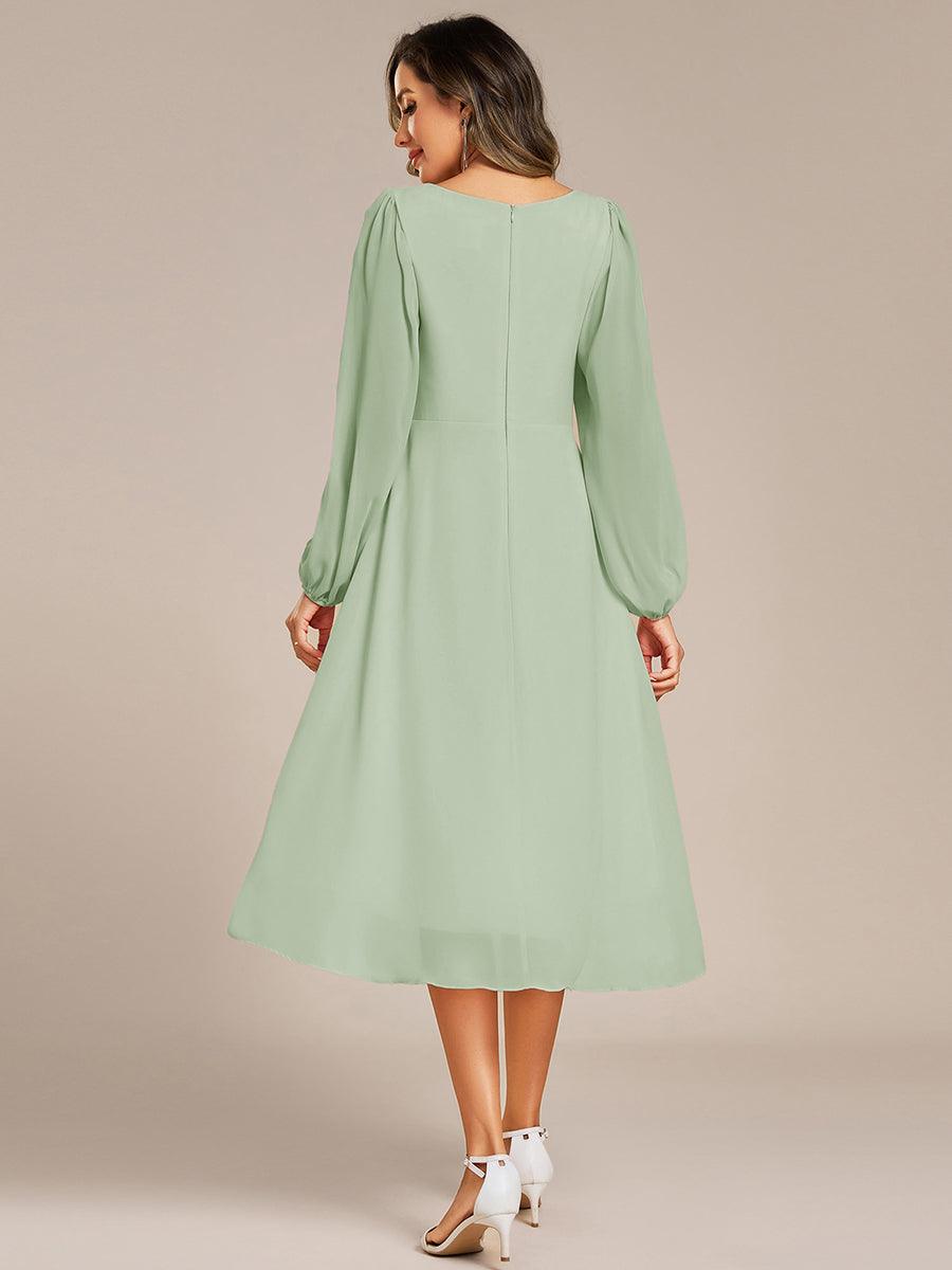 Robe d'invitée de mariage en mousseline de soie à manches longues et taille trapèze? #Couleur_Menthe Verte