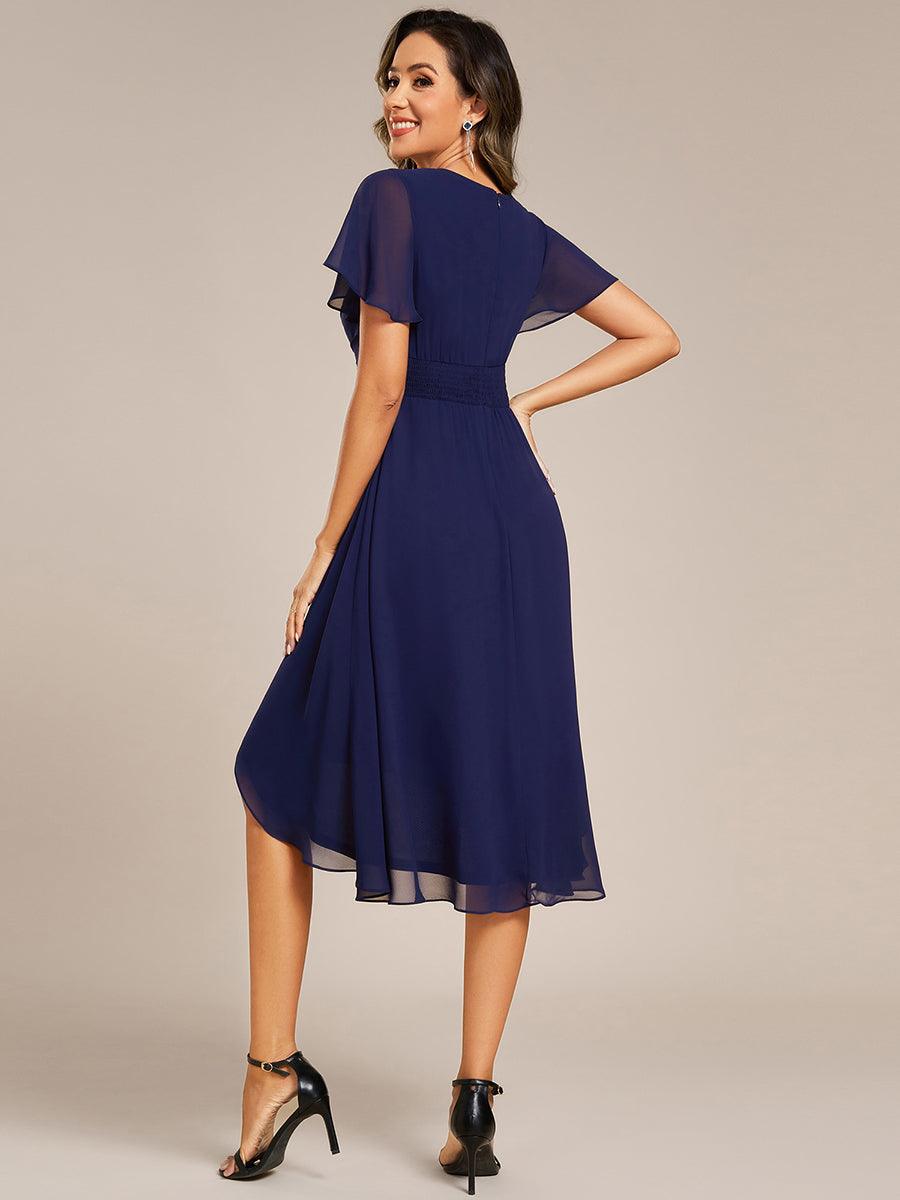 Robe mi-longue à manches courtes et volants florale pour invitée de mariage #Couleur_Bleu Marine