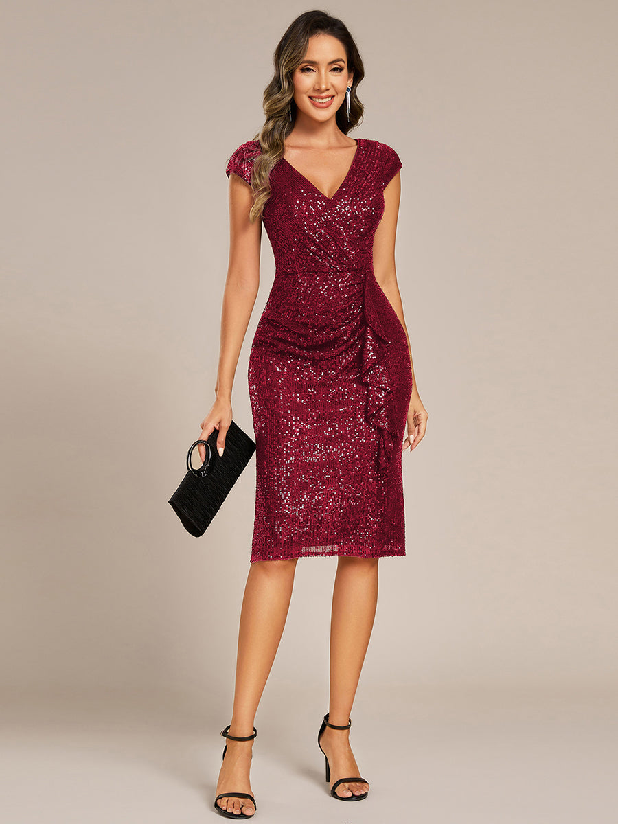 Robe d'invité de mariage trapèze en mousseline fluide à encolure ronde et longueur au genou #Couleur_Bordeaux