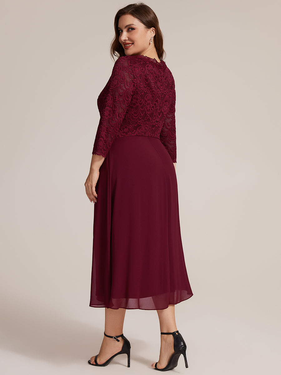 robe midi bodycon à manches trois quarts et décolleté en V avec fermeture éclair au dos #Couleur_Bordeaux