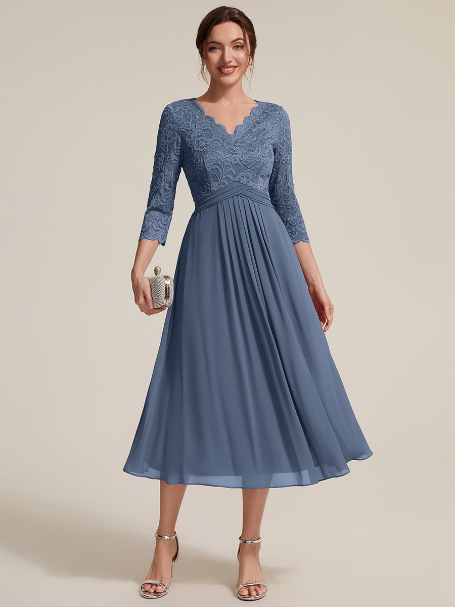 robe midi bodycon à manches trois quarts et décolleté en V avec fermeture éclair au dos #Couleur_Marine Fume