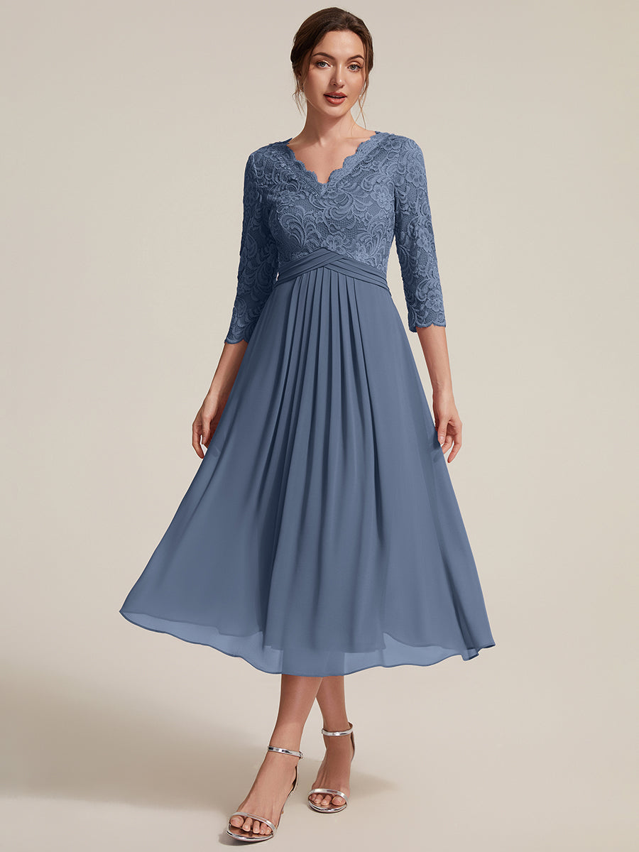 robe midi bodycon à manches trois quarts et décolleté en V avec fermeture éclair au dos #Couleur_Marine Fume