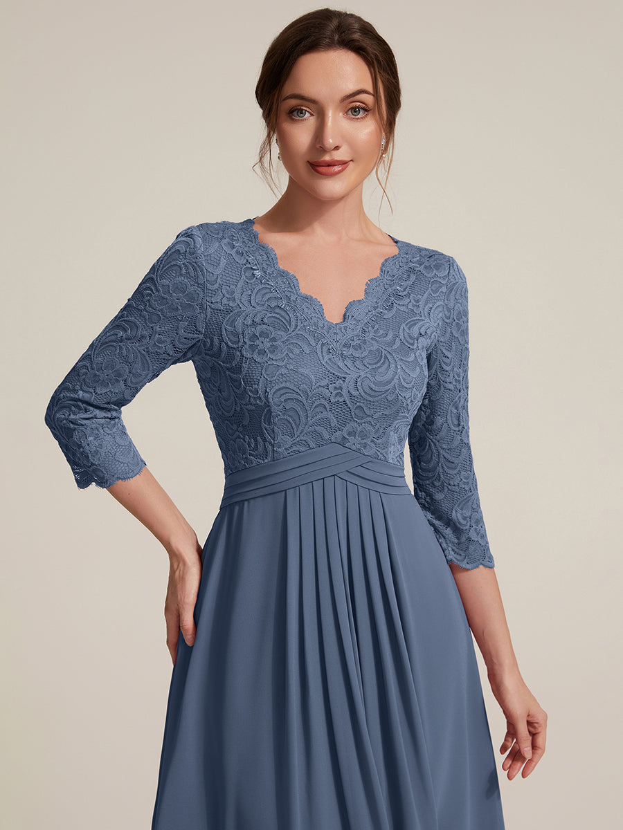 robe midi bodycon à manches trois quarts et décolleté en V avec fermeture éclair au dos #Couleur_Marine Fume