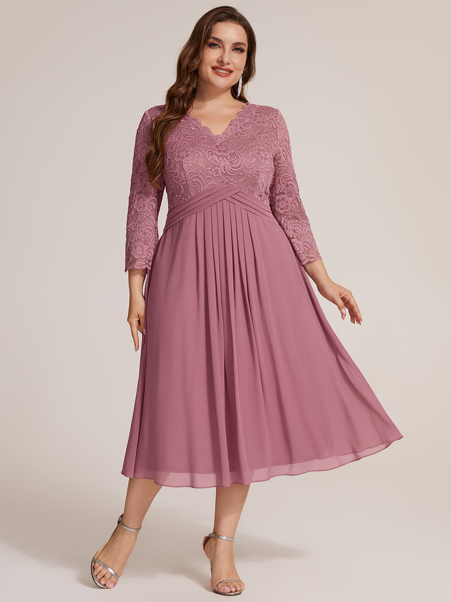 robe midi bodycon à manches trois quarts et décolleté en V avec fermeture éclair au dos #Couleur_Orchidee