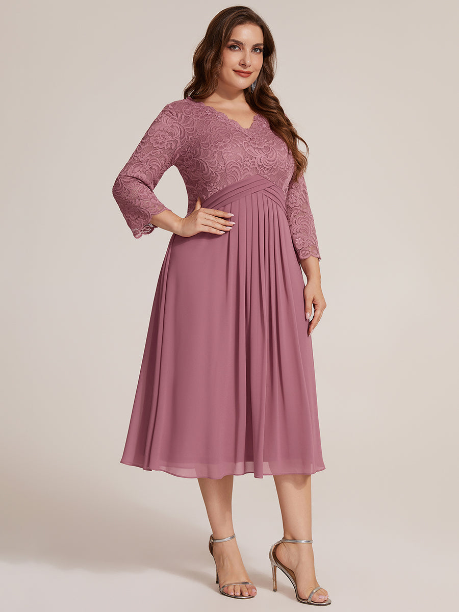 robe midi bodycon à manches trois quarts et décolleté en V avec fermeture éclair au dos #Couleur_Orchidee