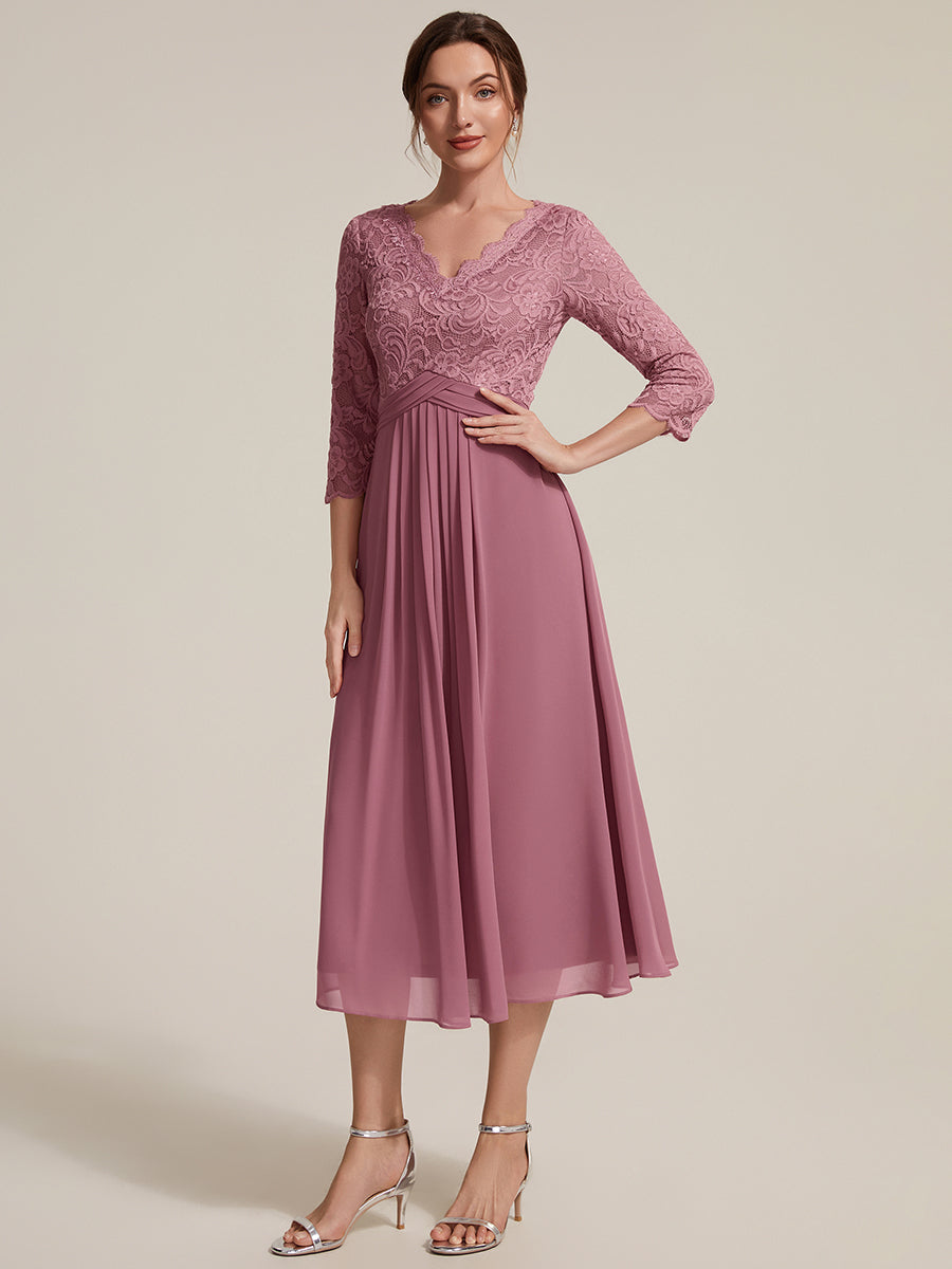 robe midi bodycon à manches trois quarts et décolleté en V avec fermeture éclair au dos #Couleur_Orchidee