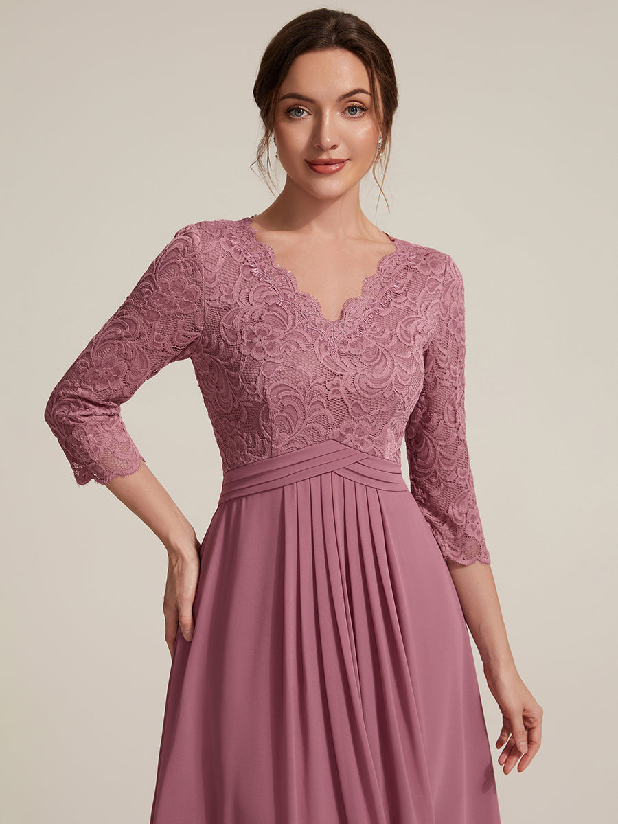 robe midi bodycon à manches trois quarts et décolleté en V avec fermeture éclair au dos #Couleur_Orchidee